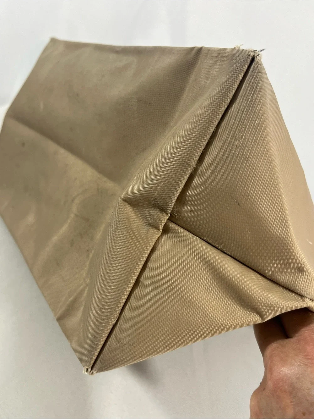 Longchamp Large Tote - Tan Nylon, Brown Leather - Packable - Fair Condition